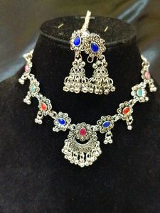 Oxidised Jhumki Set