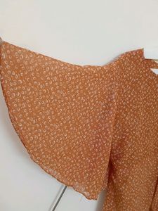 Peach Orange Dress With White Prints