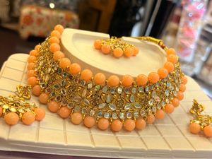 Peach Beaded Necklace Set