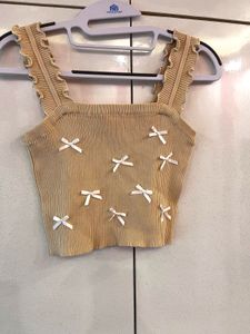 Cute Ribbed Tank Top with Bows