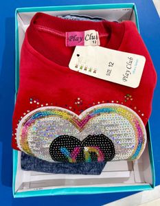 Play Club Girls' Red Heart Sequin Top &amp; Jeans Set