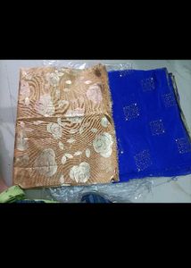 Blue And Golden Saree With Blouse