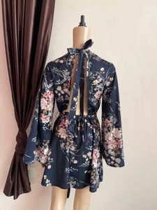 Floral Backless Bell Sleeve Mini Dress