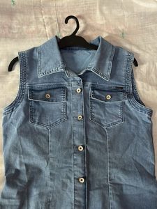 Light Blue Denim Shirt Dress with Collar &amp; button