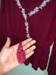 maroon embroidered  Top