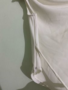 Chic White Asymmetrical Cowlneck Sleeveless Top