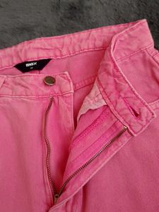 Pink Frayed Hem Wide Leg Jeans