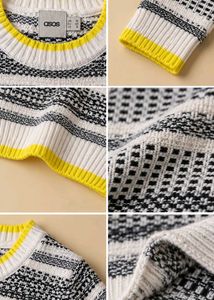 BLACK &amp; WHITE YELLOW-TRIM CROPPED KNIT SWEATER