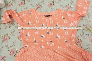 Peach Printed flared kurta