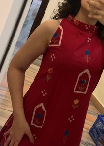 Maroon Ethnic Dress with Floral Print