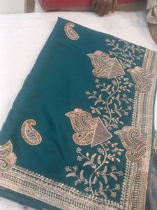 Embroidered Teal Saree
