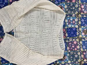 Cream Crochet Bell Sleeve Top