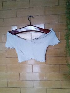 White Smocked Off-Shoulder Crop Top