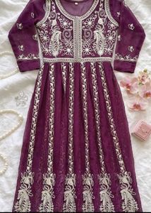 Elegant Purple Embroidered Gown