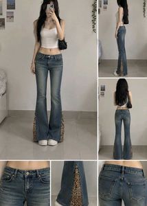 Low waist Bell Bottom Jeans with Leopard Print.