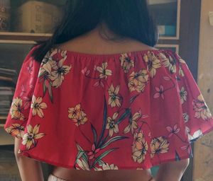 Red Floral Off-Shoulder Crop Top