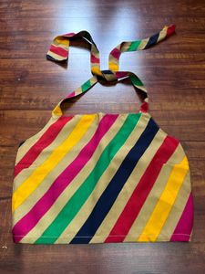 Multicoloured Striped Halter Neck Cropped Top