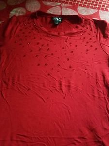 INC Red Embellished Top