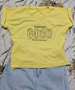 Yellow "Thinking Good" Graphic Tee