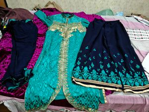 Teal Kurta Set with Pants dupata