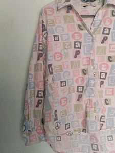 Whimsical Letter Print Button-Up Shirt