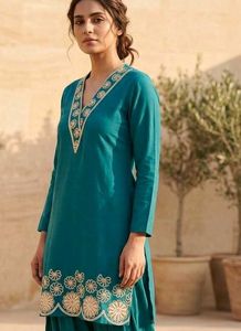 Teal Embroidered Kurta Set