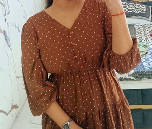 Polka Dot Brown Midi Dress