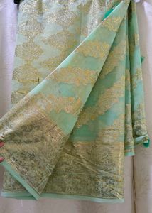 Unused Unstitched Elegant Mint Green Saree