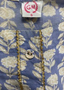 Blue Floral Print Cotton Kurta