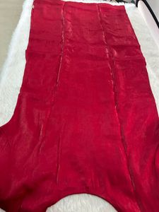 Elegant Red shiny fabric Kurta Set with Gold Trim