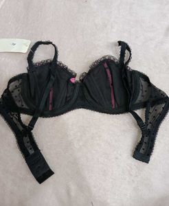 Pink &amp; Black Polka Dot Bra 36A