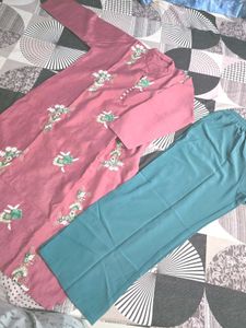 Maroon Embroidered Kurta with Teal Palazzo Pants