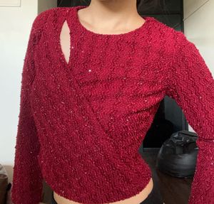 Red Cutout Long Sleeve Top