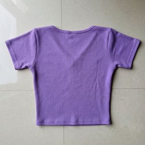 Purple V-Neck Ribbed Crop Top