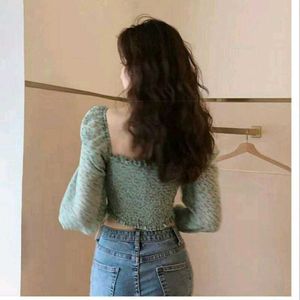 SSS Cute Floral Smocked Square Neck Top