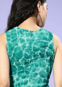 Green Water Print Maxi Dress