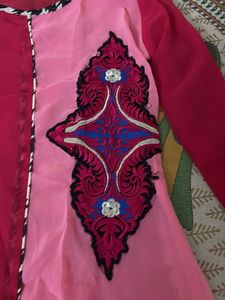 Pink &amp; Red Colorblock Kurta