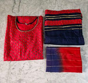 Red & Blue Kurta Set