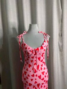 Pink Heart Print Maxi Dress