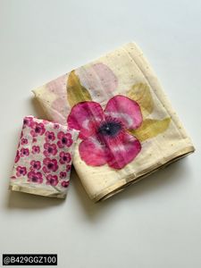 Elegant Cream Saree with Pink Floral Print