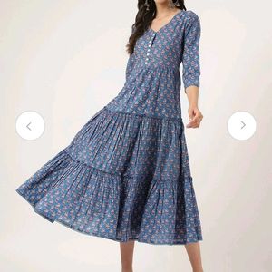 Divena Blue Printed Tiered Dress