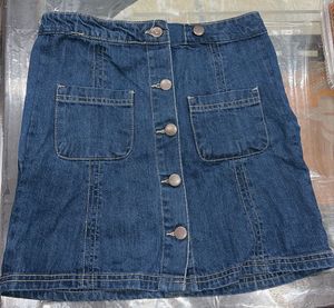 Classic Blue Denim Button-Front Skirt