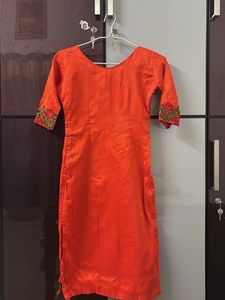 Orange Embroidered Kurta for Women