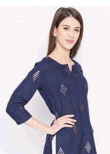 Myntra Blue Top With White Pearl Beaded Leggings