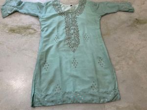 Beautiful Teal Sequined Kurti Set