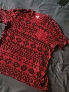 Men's Red Aztec Print V-Neck Pocket Tee