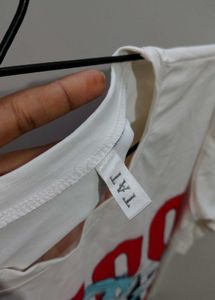 White Crop Printed Tshirt