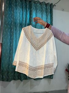 Elegant White Embroidered Kurta Top