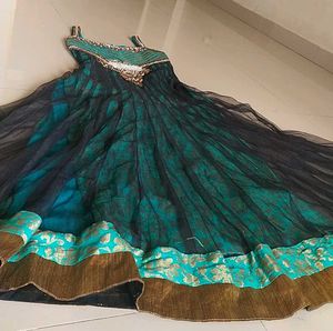 Designer Elegant Teal and Gold Embellished Dress