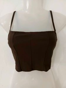 Brown Spaghetti Strap Crop Top